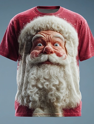  Christmas Miesten Joulupukki 3D sarjakuva T-paita Lyhythihainen T-paita 3D-tulostus Tiukka pyöreä kaula-aukko Paita Päivittäin Suunnittelija Taiteellinen Loma Juhla Katu Valkoinen 1 Punainen 3 Rubiini