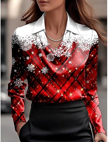  Weihnachten Damen Hemd Ombre Grafik Karomuster Elegant Vintage Tropisch Langarm Wasserfallausschnitt Normale Oberteile Arbeit Party-Abendmode Täglich Gerafft Drapiert Wein Königsblau Grün Herbst