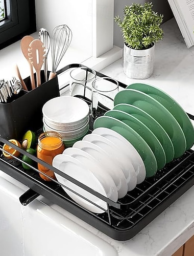  Oppvasktørkestativ for kjøkkenbenk, organisering og oppbevaring av rustfritt stålvask med bestikkholder, interiør til hjem og leilighet