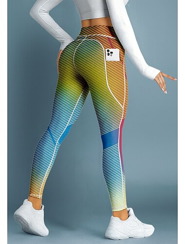  Dame pilatesleggings Treningsbukser Treningstights Lommer Dokumentavgift Sidelommer Pilates Treningsstudio Treningsøkt Bukser Strømpebukse Leggings Stripet Geometri Gradient striper Regnbue sport