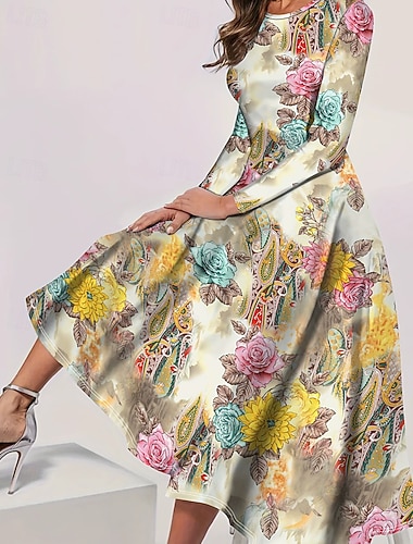 Damen Langes Kleid Maxikleid Boho-Kleid Elegant Vintage Mode Outdoor Party Täglich Normale Passform Grafik Schmetterling Langarm Rundhalsausschnitt wasserblau Gelb Rosa Blau Frühling Herbst   Damen Langes Kleid Maxikleid Boho-Kleid Elegant Vintage Mode Outdoor Party Täglich Normale Passform Grafik Schmetterling Langarm Rundhalsausschnitt wasserblau Gelb Rosa Blau Frühling Herbst