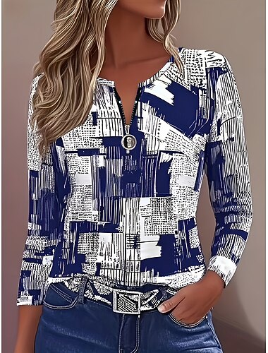  Γυναικεία Pullover Φούτερ Φούτερ με φερμουάρ Σετ Γεωμετρικό Χριστούγεννα Καθημερινό Στάμπα Μακρυμάνικο Στρογγυλή Ψηλή Λαιμόκοψη Κανονικά μπλουζάκια Σπίτι Causal Αργίες Κουμπώσου Στάμπα