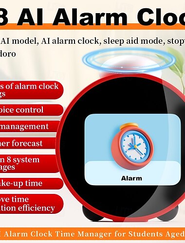  Despertador inteligente popular com inteligência artificial para crianças, bateria recarregável LCD, função Wi-Fi, temporizador inteligente controlado por voz com inteligência artificial para crianças