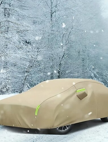  1Pcs Heavy Duty All-Weather Car Cover - Waterproof Windproof Sun & Dust Protection Fit for All Seasons with Reflective Stripes & Mirror Pockets