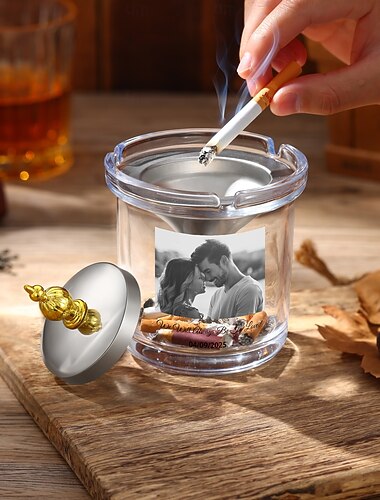  posacenere personalizzato con/senza coperchio, vassoio per fumatori con testo fotografico personalizzato, regalo di Natale per uomo, regalo unico per papà, nonno, marito, perfetto per la festa del