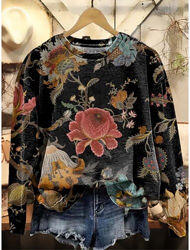 نسائي كنزة صوفية ورد الرسم موضة كاجوال كم طويل رقبة عالية مدورة قمصان عادية شارع مناسب للبس اليومي فضفاض بقع طباعة أسود أزرق أخضر داكن بني الخريف الشتاء   نسائي كنزة صوفية ورد الرسم موضة كاجوال كم طويل رقبة عالية مدورة قمصان عادية شارع مناسب للبس اليومي فضفاض بقع طباعة أسود أزرق أخضر داكن بني الخريف الشتاء