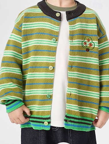  Bambini Unisex Giacche da baseball Capispalla A righe Manica Lunga Comfort Cappotto All'aperto Moda Quotidiano Blu Verde Primavera Autunno Dai 4 anni in su