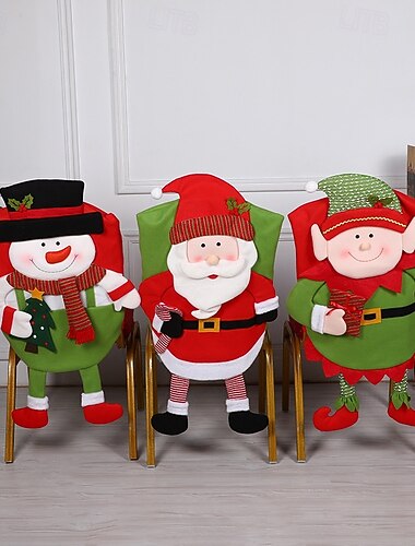 Nuevas fundas para sillas navideñas, creativas fundas para respaldo de silla de Papá Noel, fundas festivas para el comedor y la decoración del hogar.