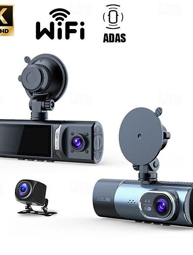  HD 4K three-way dash cam for front inside and rear of the vehicle 3-inch IPS screen with WiFi night vision wide-angle car DVR.