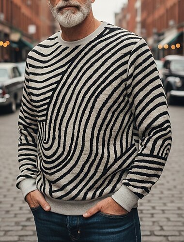  Homens Xadrez / listrado / divisa Moletom Moletons Manga Longa Moletom Crewneck Vintage retrô Estampado Feriado Para Noite Festival Imprimir Outono Inverno