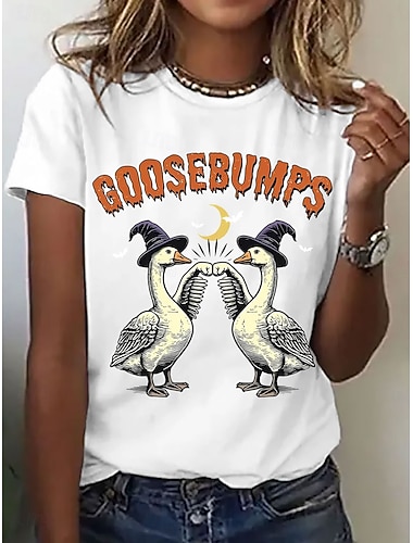  Γυναικείο T Shirt Γραφικά Ζώων Γράμματα Ρετρό Μοδάτο Κλασικό Κοντά Μανίκια Crew Neck Τακτικά Μπλουζάκια Καθημερινά Έξοδος Σαββατοκύριακου Εκτύπωση Μαύρο Άσπρο Μπλε Γκρι Καλοκαίρι