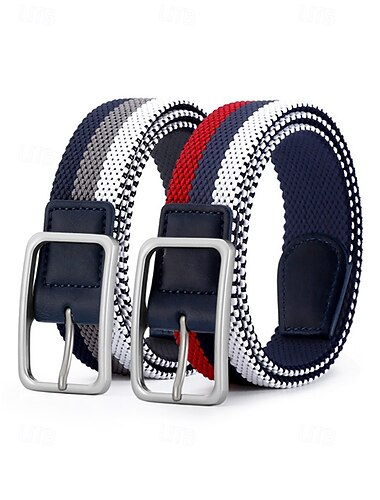  Gestreepte elastische geweven herenriem met zilveren gesp, casual stretchriem voor comfort, verkrijgbaar in meerdere kleurvarianten, perfect kerstcadeau