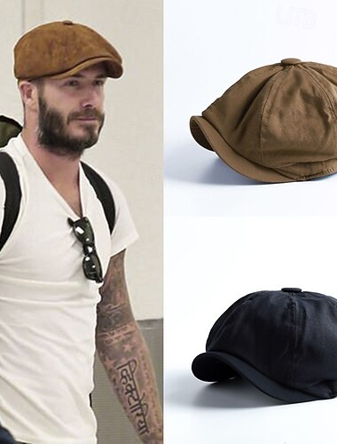  Herr Platt mössa Ascot hatt Newsboy hatt Svart Kaffe Bomull Mode Ledigt Gata Dagligen Slät Justerbara Solskyddskräm Andningsfunktion