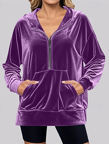  Női Pulóver Hoodie pulóver Cipzáras kapucnis pulóver Sima Modern Alkalmi Hosszú ujj Kapucni Normál felsők Utca Hétköznapi Félcipzár Negyedcipzár Félcipzár Fekete Bor Medence Bíbor Lóhere Ősz Tél