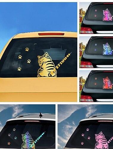  Autocollant de chat drôle remuant la queue pour essuie-glace arrière de voiture, autocollant de chat mignon en mouvement pour lunette arrière, décoration d'essuie-glace de voiture imperméable