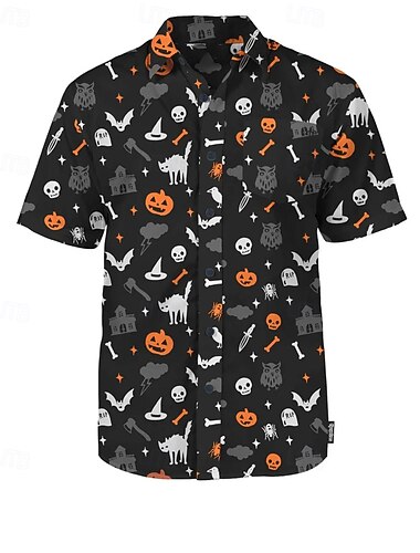  Halloween Skelett Dödskalle Pumpa Hawaii skjortor Aloha skjorta Skjorta med knappar Mönster Till Herr Vuxna Halloween Karnival Maskerad 3D-utskrift Fest Halloween
