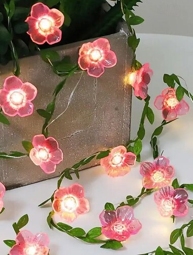  Guirlande lumineuse en rotin Sakura de 2 m, 20 LED, alimentée par batterie, pour Noël, mariage, fête, intérieur, décoration de vacances romantique