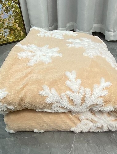  Høst-vinter dobbeltlags tykt mykt bomullsteppe, julepledd i sherpafleece, sengeteppe med snøfnuggmotiv og tatamitrekk