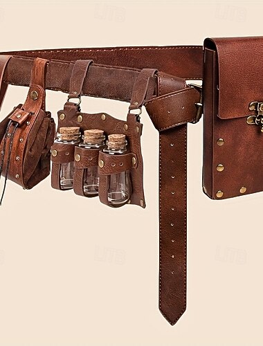  Retro Vintage Mittelalterlich Renaissance Taillengürtel Schwerthalter Gürteltasche Krieger Wikinger Alchimist Kostüm Unisex Vikinger Fantasie Halloween Karneval Leistung LARP Renaissance-Messe