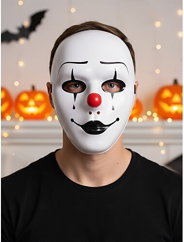  Halloween-halvmaske for menn - svart og hvitt fantomkostymetilbehør med rød flammedesign for fest og cosplay