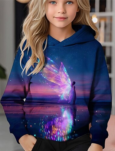 Flickor 3D Fjäril Huvtröja Långärmad Höst Vinter Mode Förtjusande Grundläggande Barn 4-12 år Huva Utomhus Ledigt Dagligen Normal   Flickor 3D Fjäril Huvtröja Långärmad Höst Vinter Mode Förtjusande Grundläggande Barn 4-12 år Huva Utomhus Ledigt Dagligen Normal