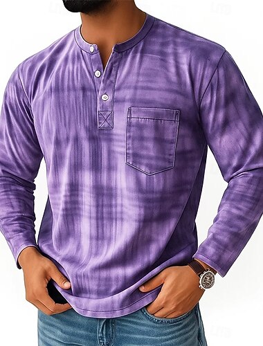  Homens Vintage Camisa Henley Camiseta Manga Longa Retro Vintage Casual Casual Primavera Outono Todas as Estações Vermelho Azul Roxo Marron Verde Henley Camiseta Henley