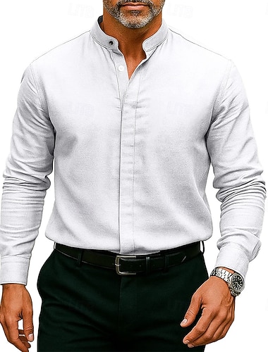  Homme Chemise Chemise à col officier Chemise habillée Uni Mariage Extérieur Noir Blanche Vin Bleu manche longue Col montant N / C Vêtement Tenue Avec Poches