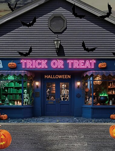  Copertura per porta da garage di Halloween, negozio di Halloween, zucca, teschio, pipistrello, croce, tomba, striscione, casa stregata, scena horror, sfondo spettrale, arazzo per muro esterno,