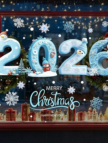  Juleklistremerker til vindu 2026, julenissens juletegneserie, glassklistremerker, god jul, nyttår, vindusklistremerker til butikker