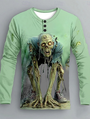 Camisa Masculina Henley de Zumbis de Manga Longa Moda Bonita Dia a Dia Casual Feriado Primavera Outono Primavera  Outono Rosa Azul Verde Roxo Henley Camiseta Henley   Camisa Masculina Henley de Zumbis de Manga Longa Moda Bonita Dia a Dia Casual Feriado Primavera Outono Primavera  Outono Rosa Azul Verde Roxo Henley Camiseta Henley