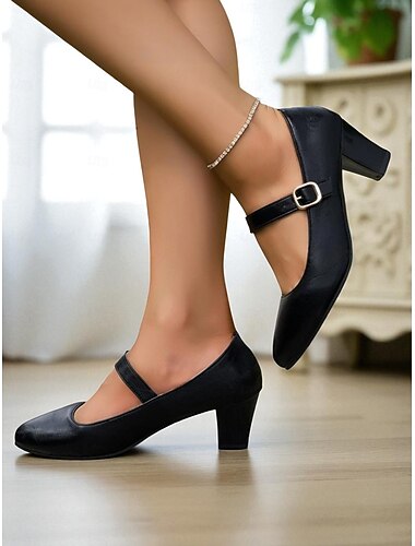  Klassieke zwarte Mary Jane-pumps voor dames uit de jaren 50 met enkelbandje, elegante schoenen met blokhak voor op kantoor, feestjes en dagelijks gebruik