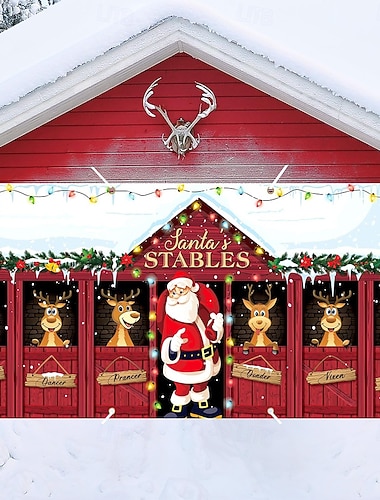  Weihnachten Tapisserie Garagentorabdeckung Großes Hängendes Weihnachtsshop Geschenk Niedlich 3D Party Outdoor Urlaub Hintergründe aufnehmen Yard Wohndeko