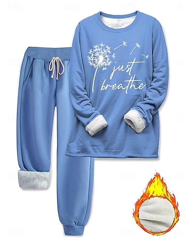  Per donna Elegante Caldo Moda Set da due pezzi Tuta Set di Pantaloni Manica Lunga Manica a Vescovo Girocollo Grafico Lettera Stampato All'aperto Vacanza Casuale Rosa scuro Blu Grigio Primavera