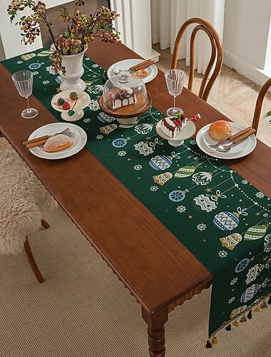  רצועת שולחן חג המולד קישוט שולחן חנוכה עשוי בד יוני מצויד עם תליון קישוט שולחן חג חגיגי ליסוד חנוכה