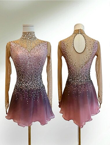  Kunstschaatsjurk Dames Voor meisjes Schaatsen Jurken Stoffige roos Lapwerk Asymetrische zoom Netstof Spandex Hoge Elasticiteit Opleiding Wedstrijd Kunstschaatskleding Klassiek Kristal / Bergkristal