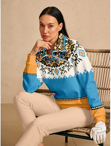  Mulheres Moletom Amarelo Manga Longa Blusas Roupas femininas de golfe, roupas, roupas, roupas