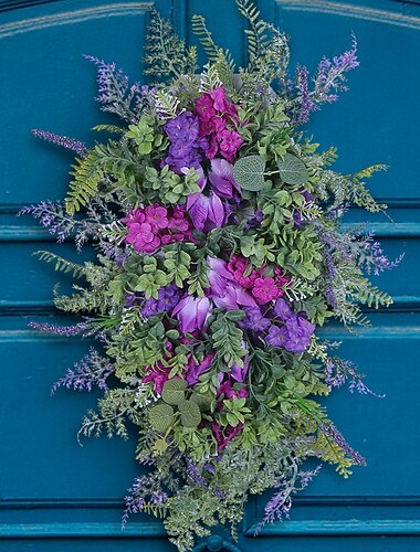  couronne de tulipes violettes, lilas ou porte d'entrée, intérieur &décoration extérieure tulipe &guirlande florale d'hortensia artificiel en jacinthe pour le printemps &décoration de maison d'été