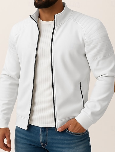  Voor heren Outdoor jas Overhemdjack Formeel Huis Zak minimalistische Lente Herfst Effen Kleur Actief Neutrale Overhemdkraag Normaal Zwart Wit Marineblauw blauw Jacks