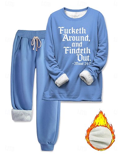  Női Elegáns Meleg Divat Kétrészes szettek Tracksuit Nadrág szettek Hosszú ujj Püspök Terített nyak Kerek Grafika Mértani Szöveg Nyomtatott Szabadtéri Vakáció Hétköznapi Sötétrózsaszín Medence Szürke