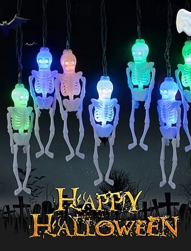  Guirlande lumineuse crâne d'Halloween 1,5 m 10 LED 3 m 20 LED alimentée par batterie lumières d'horreur de festival fantôme Halloween cour balcon porche bar lumières de décoration