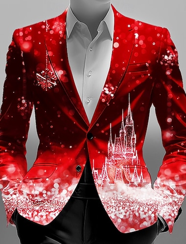 Herren Blazer Mantel Weihnachten Straße Lässig Alltagstauglich Herbst Winter 100% Polyester Schneeflocke 3D-Druck Knöpfe Thermowarm Bequem Einreihig Blazer Rote Blau Purpur Grün   Herren Blazer Mantel Weihnachten Straße Lässig Alltagstauglich Herbst Winter 100% Polyester Schneeflocke 3D-Druck Knöpfe Thermowarm Bequem Einreihig Blazer Rote Blau Purpur Grün