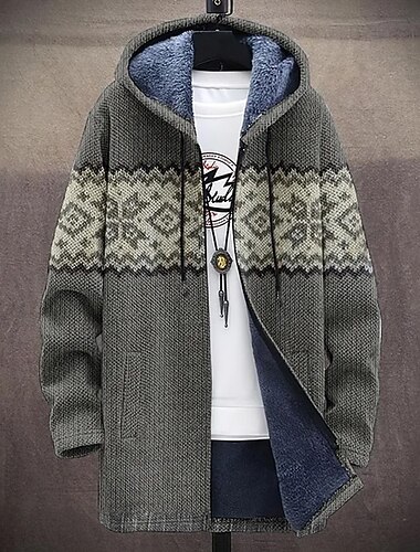  Męskie Graficzny Płaszcz zimowy Kurtka polarowa Płaszcz Keep Warm Wygodny Codzienny Dzienne zużycie Zamek Kieszeń Druk 3D Jesień Zima Kaptur Długi rękaw Szary