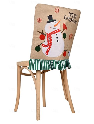  Fundas de arpillera para sillas navideñas, Papá Noel creativo &Aplique de muñeco de nieve con rayas festivas, fundas de asiento navideñas para comedor y decoración del hogar.