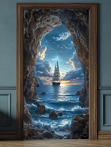  Copriporta, striscioni per esterni, veliero oceanico, estetico, mistico, camera da letto, soggiorno, dormitorio, camera per adolescenti, dormitorio universitario, decorazioni, parete, porta, sfondo