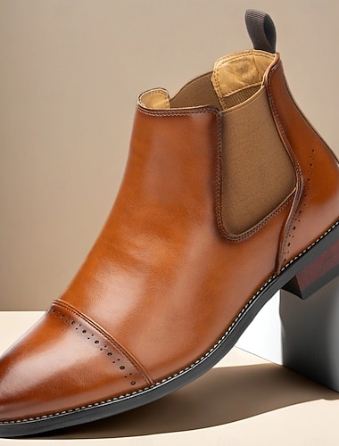  Férfi fényes barna chelsea csizma hegyes orrú elegáns bokacsizma üzleti találkozókra, esküvőkre és esti kiruccanásokra