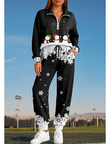  Noël Femmes Sweat-shirt Ensemble Survetement Survêtement 2 pièces Cordon de serrage Zip Up Ensemble Vêtements Automne Noir Métier Extérieur Voyage Léger Mode manche longue Sport Tenues de Sport