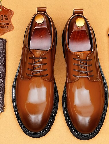  Zapatos de vestir Oxford marrón claro para hombre, calzado formal clásico con cordones para oficina, bodas y eventos nocturnos.