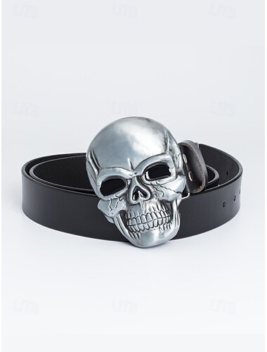  Heren Halloween schedel gesp riem - echte leren gothic punk taille riem voor kostuumfeesten, cosplay en avondje uit