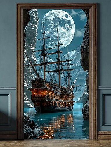  arazzo copriporta striscioni per esterni luna nave pirata fantasy mistico camera da letto soggiorno camera per adolescenti dormitorio universitario ragazzi caverna per uomini camera da letto
