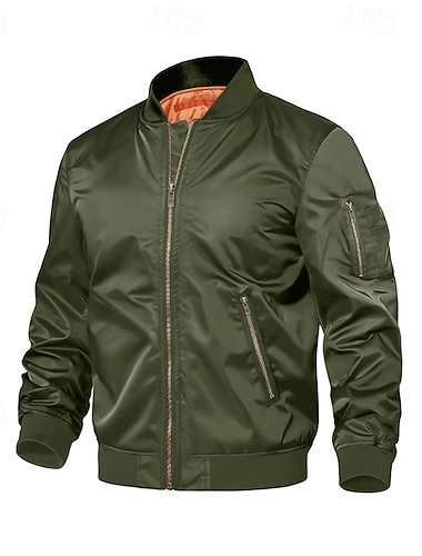  Pánské Letecká bunda Neformální bunda Dovolená Denní Prodyšné Kapsy Jaro Podzim Bez vzoru Módní Klasické Stojáček Standardní Černá Armádní zelená Saka